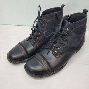 Clarks Black Leather Lace Up Ankle Boots Size 6 Cap Toe Casual Boho Biker Hippie
